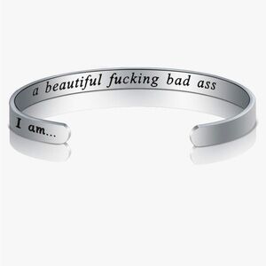 💖 “I am a beautiful f*cking bad*$$” Silver Inspirational Cuff Bangle Bracelet 💖